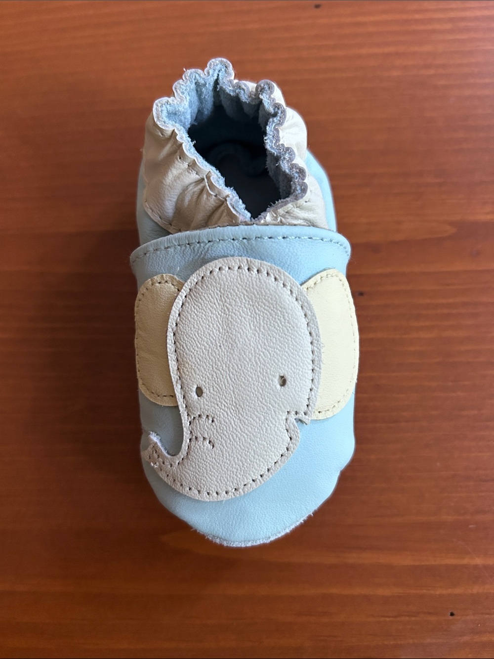 Robeez Soft Leather Baby Shoes with Elephant Applique - Light Blue